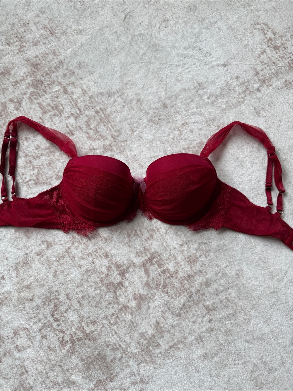 Lace-Accent Push-Up Bra in Wine